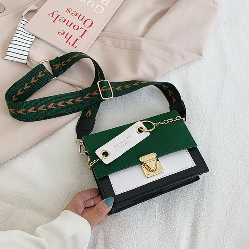 

Women Mini Tote Bag 2021 New Wide Strap Flap Messenger Crossbody Bag Female Simple Shoulder Bag Small Square Lady Handbags