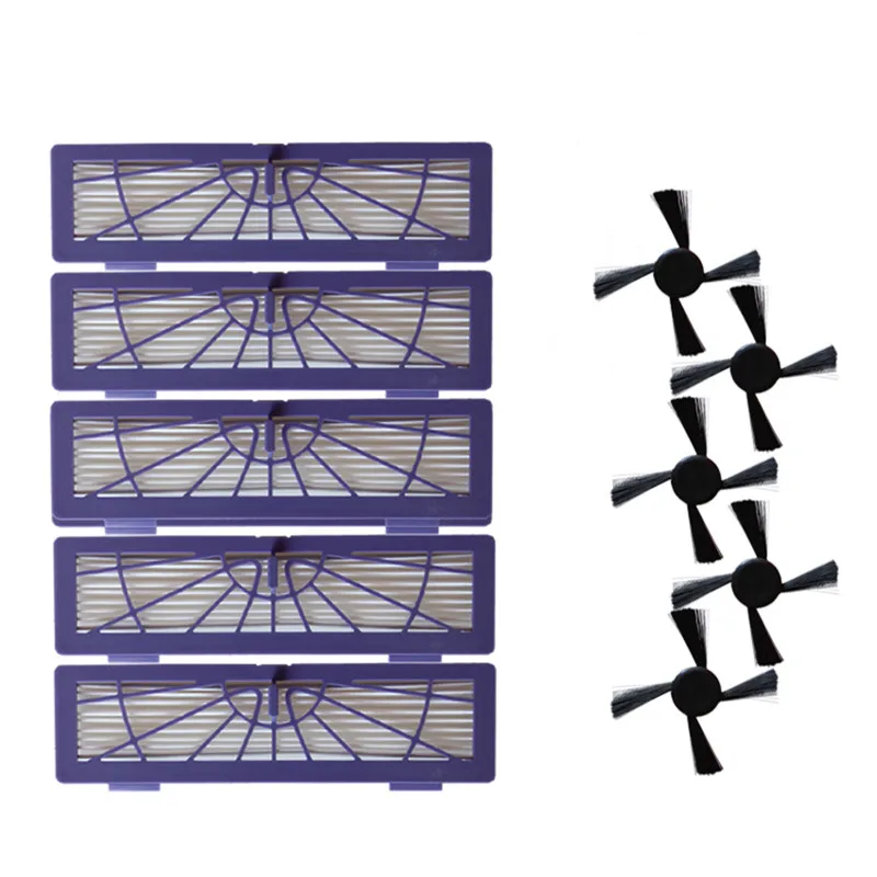 

5x Robot Cleaner Side Brush 5x HEPA Filter for Neato Botvac 80 70e 75 85 Robotic Vacuum Cleaner Parts Accessories