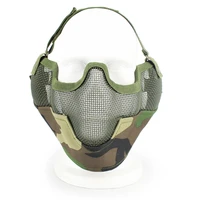 new tactical half face mask paintball cs foldable ow carbon steel mesh ear protective mask airsoft wargame hunting accessories