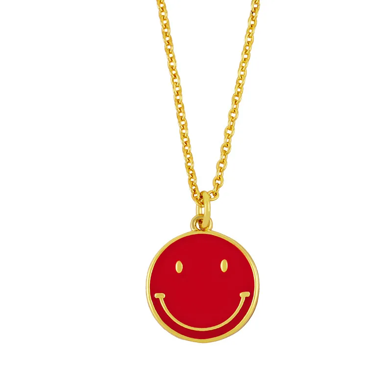 

Smiley face necklace ins niche clavicle chain new cute candy color dripping round smiley face necklace 2021 hot new product