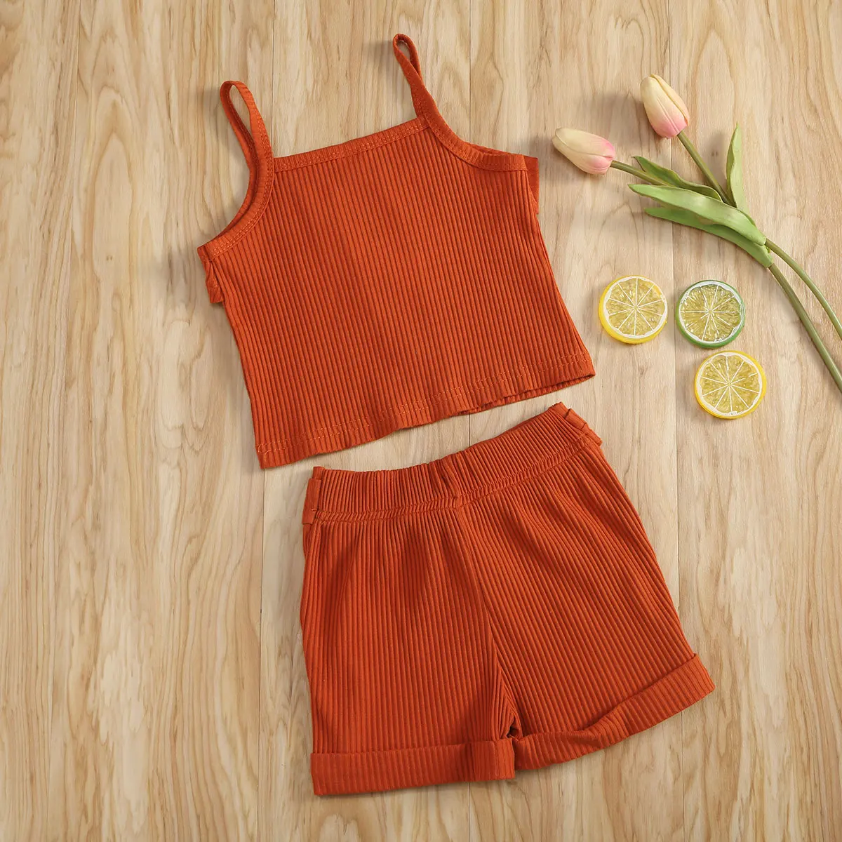 

Summer Baby Kid Girl Clothes Solid Ruffles Top+Shorts 2pcs Fashion Girls Sleeveless Outfits Clothes Set