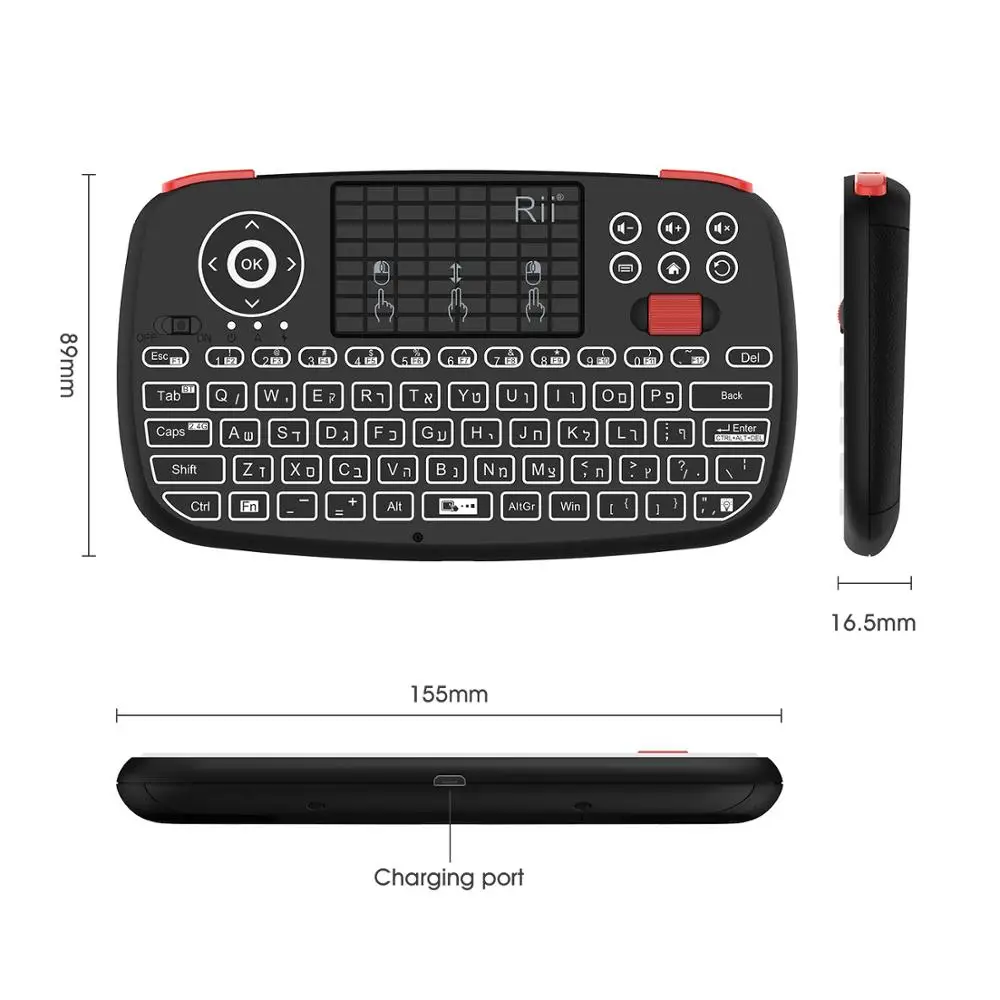 Rii RT726(i4) мини Bluetooth клавиатура русская французская еврейская, испанская 2,4 ГГц воздушная мышь с тачпадом для Android tv Box Mini PC
