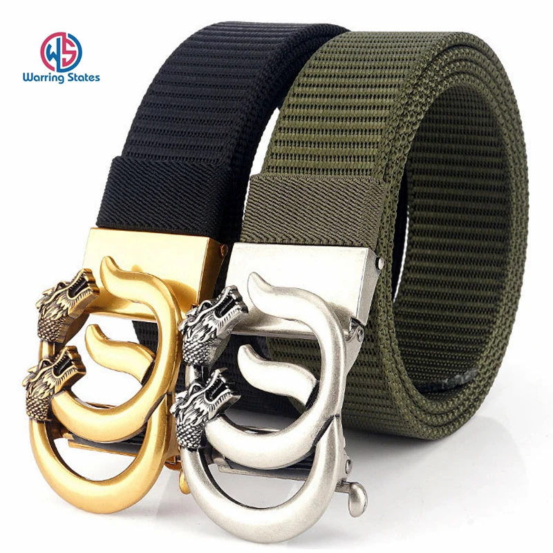 

New Personality Unisex Belt Two Dragons Alloy Automatic Buckle Nylon Belt Casual Men's Belt 3.4 Cm Wide