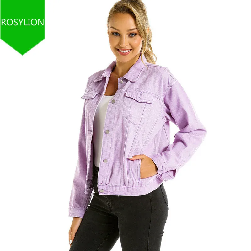 Женская джинсовая куртка летняя одежда фиолетового цвета для девушек Свободный