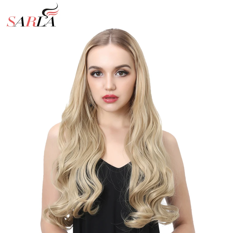 

Synthetic SARLA Long Curly U Part Half Wig Invisible Brown 22" 3/4 Wig for Women Natural Clip in Hair Extension Brown Wig UW012