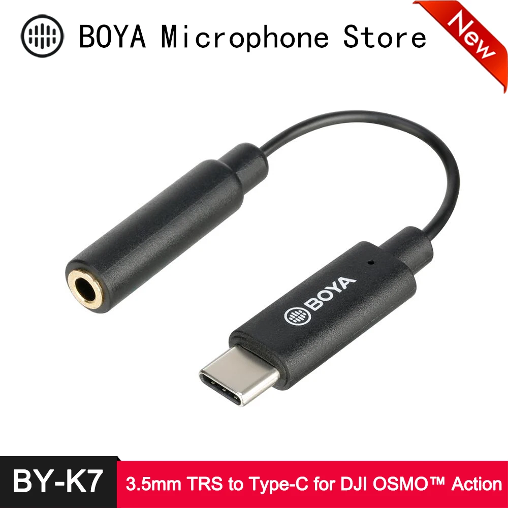 BOYA BY-K7 3.5mm TRS to Type-C Audio Adapter Cable for DJI OSMO™ ACTION and Self-Powered Camera Microphone BY-WM4 BY-WM8 Pro Mic |