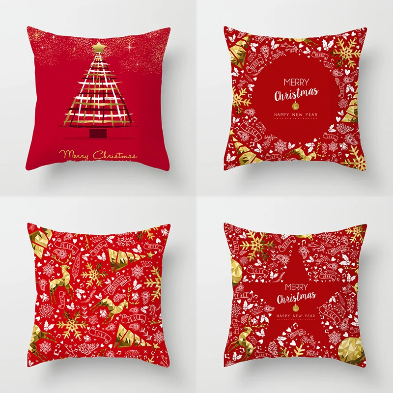 

Счастливого рождества декор пледы наволочка чехол 4 шт красная Золотая Подушка Чехлы для дома дивана стул декоративная подушка чехол s