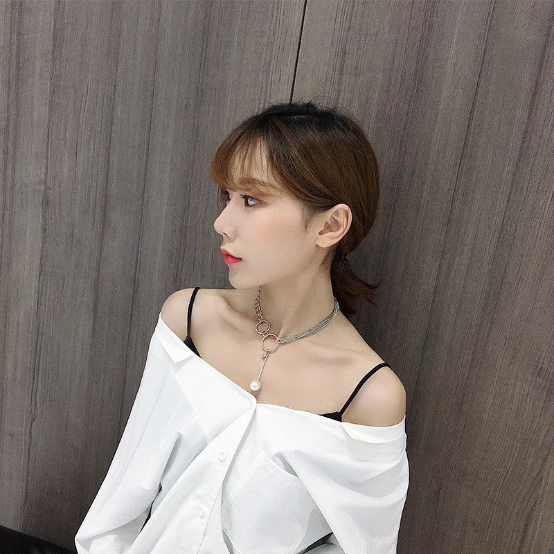 Жемчужное худи ожерелье женская серебряная цепочка в виде ключицы колье