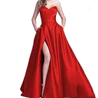 Женское атласное вечернее платье, красное ТРАПЕЦИЕВИДНОЕ ПЛАТЬЕ с открытыми плечами, разрезом, открытой спиной и шнуровкой, атласное платье для выпускного вечера, 2021