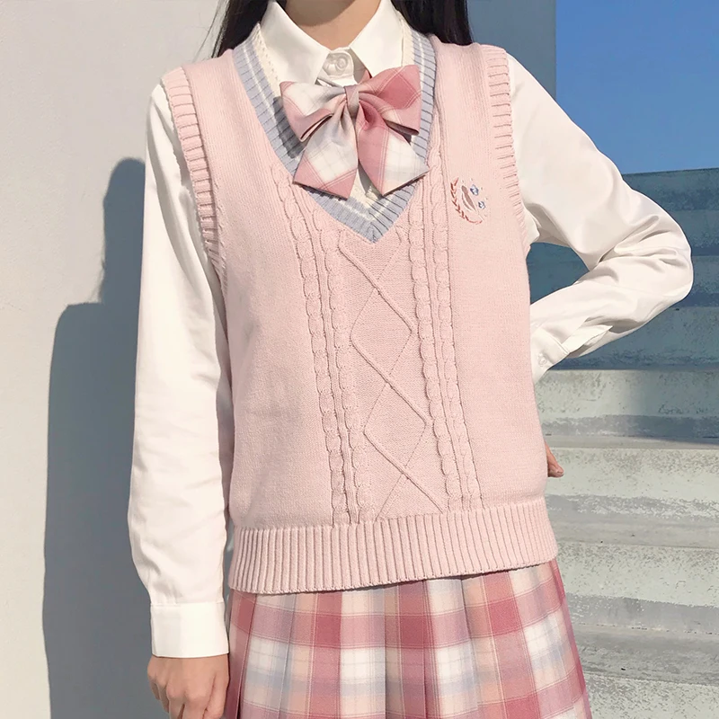 

[Characium] Spring Autumn Sleeveless Stripes Knitted Vests Women Pullovers V Neck Sweaters JK School Uniform Student Clothes
