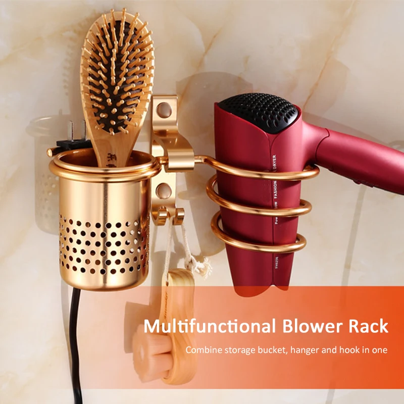 

With Cup Storage Wall Mounted Multifunction Shelf Hair Dryer Holder Organizer For Kitchen Gadgets And Accessories Bathroom Tool