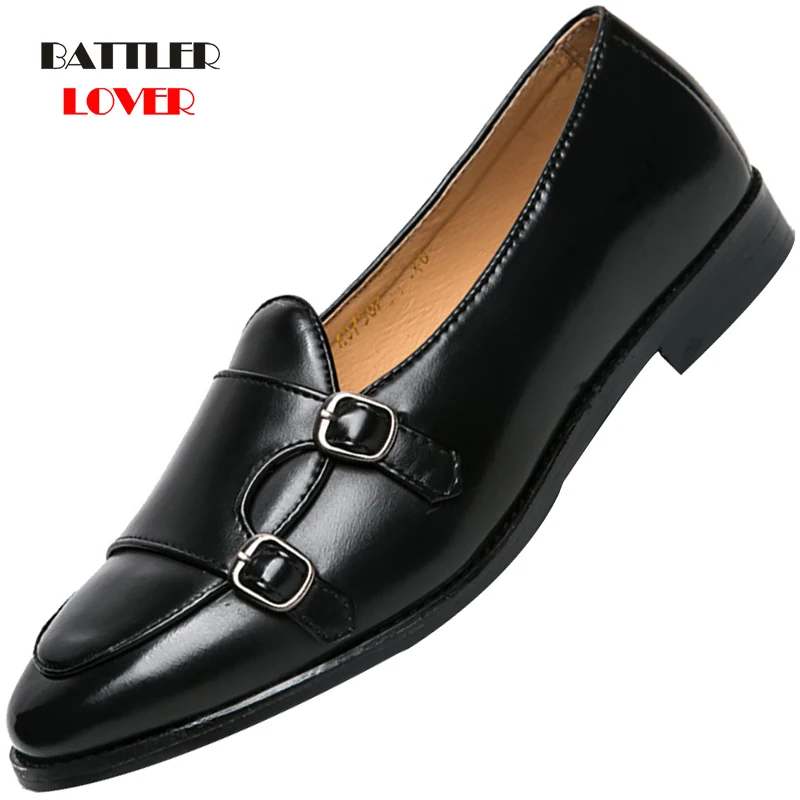 

Double Monk Strap Shoes Italian Brand Loafers For Men 2021 Leather Formal Lazy Shoe Male Elegant Slip On Footwear Big Size 38-48