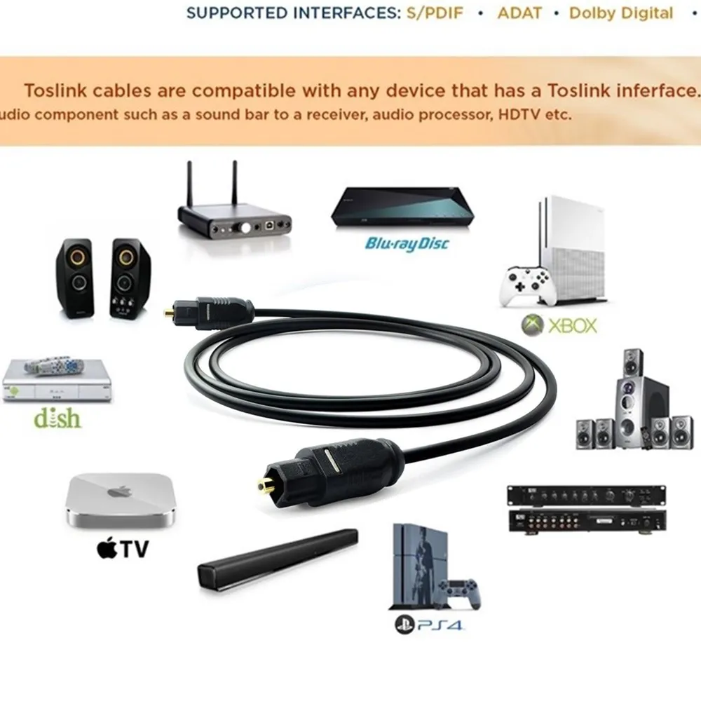 Digital Optical Audio Toslink Cable 1m 2m 3m 5m 10m for Blueray PS3 XBOX DVD Soundbar Amplifiers | Электроника