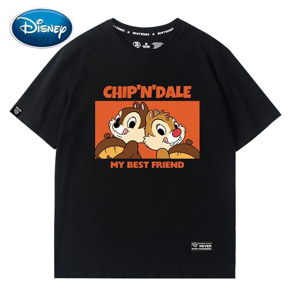 

Disney Cute Chip Dale Chipmunk Cartoon Letter Print Cotton Unisex Women T-Shirt O-Neck Short Sleeve Casual Tee Tops 6 Colors
