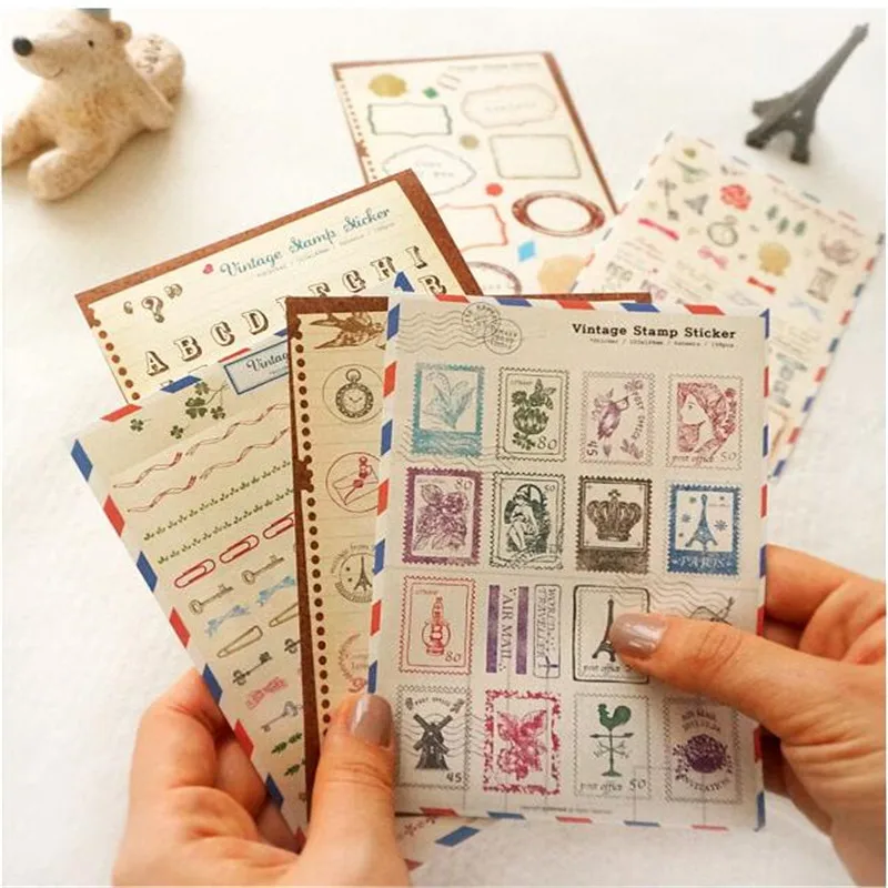 6 листов винтажные наклейки с печатью скрапбукинг дневник кавайные канцелярские