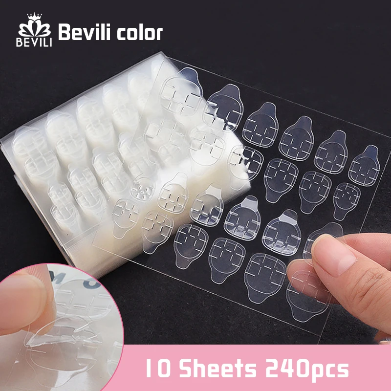 10 Sheet 240 Pcs False Nails Sticker Transparent Double-Sided Adhesive Tapes Stickers Press On Fake Nail Tips Stick Tools