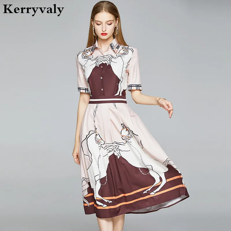 

Fashion Position Floral Printed Summer Midi Dress Robe Femme T 2022 Vestidos Blancos Shirt Runway Party Dress Glamaker K7313