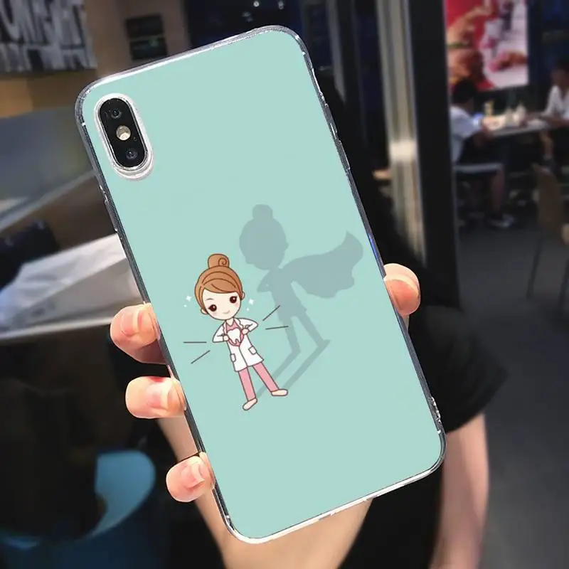 

Cartoon Medicine Doctor Nurse Phone Case Transparent soft For iphone 5 5s 5c se 6 6s 7 8 11 12 plus mini x xs xr pro max