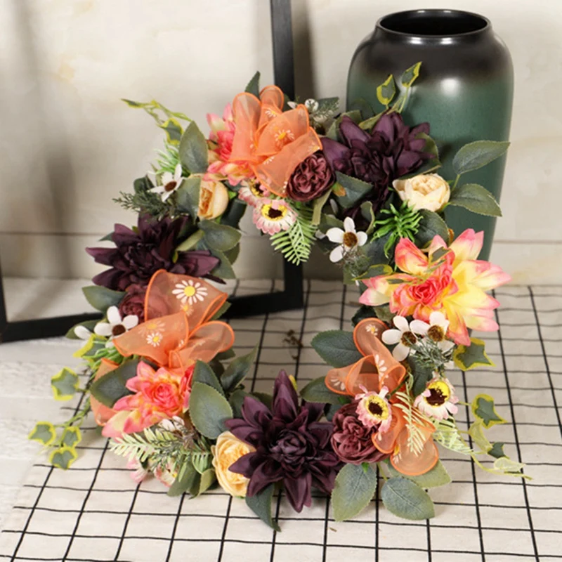 

Artificial Dahlia Wreath Spring Summer Wreath for Front Door Wall Window Wedding Party Farmhouse Garden Home Decor