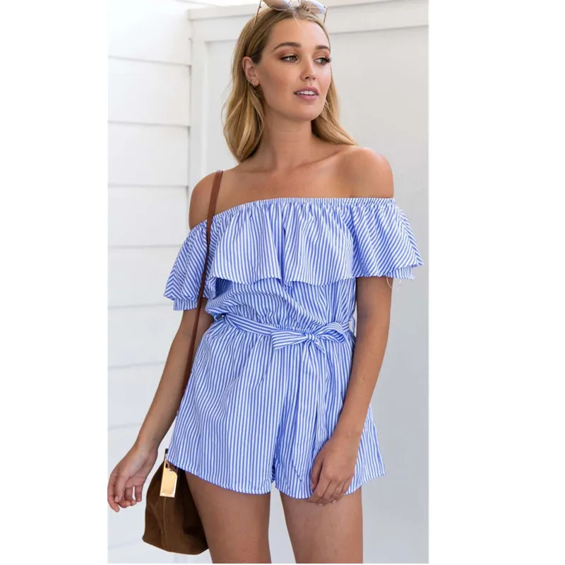 

Комбинезон женский летний в полоску, комбинезон в стиле хиппи, с поясом-кушаком и вырезом лодочкой, шикарная одежда, боди-комбинезон