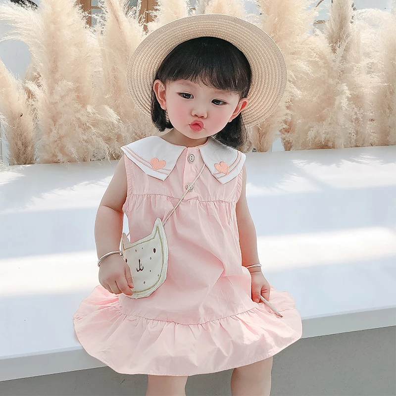 

Pink Summer Fashion Girl Dress Sleeveless Party Korean Boutique Outfits Flower Girls Dress Princess Robe Fille Children BW50DR
