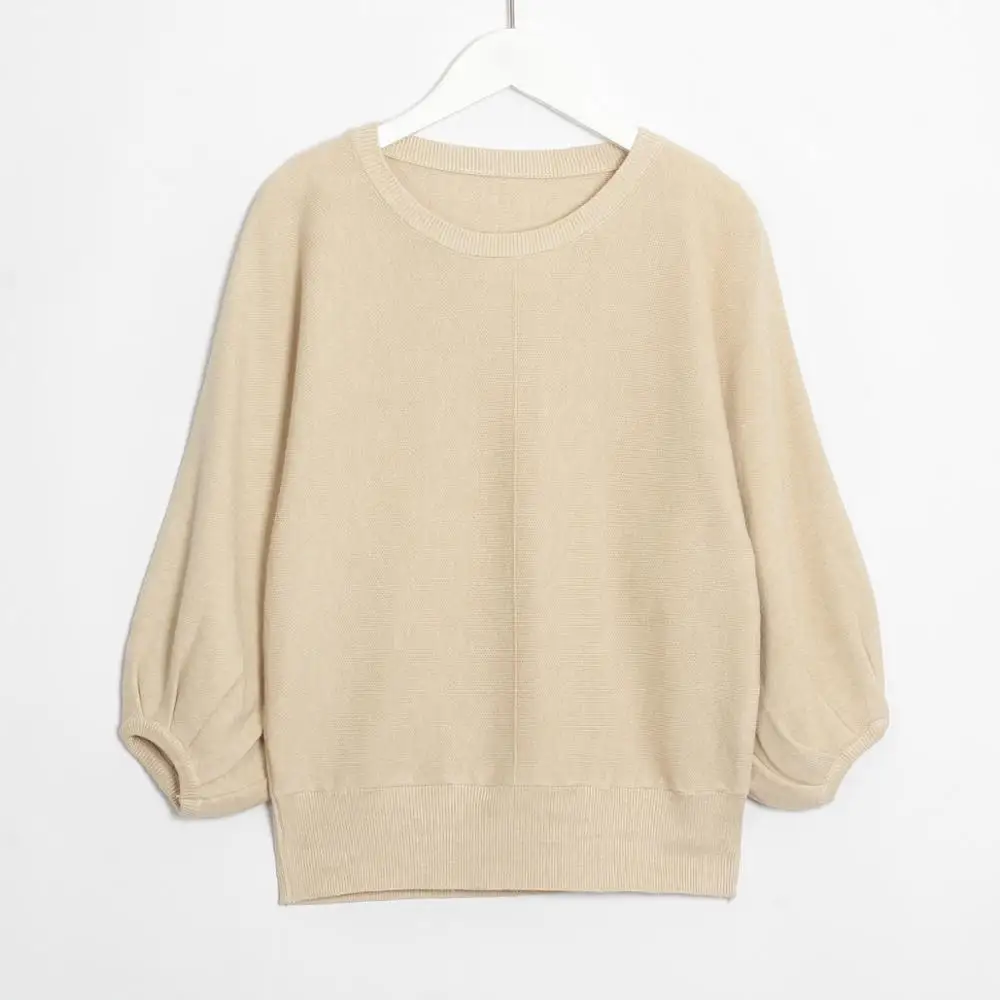 Женский вязаный свитер с рукавами-фонариками Wixra повседневный джемпер круглым