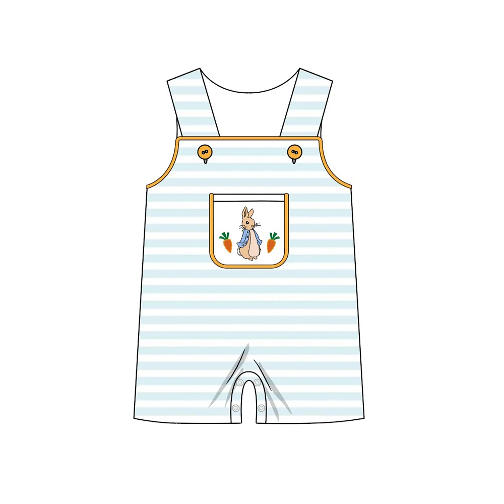 

Летняя одежда для мальчиков светло-голубые полосатые детские комбинезоны без рукавов с пасхальным кроликом и вышивкой моркови