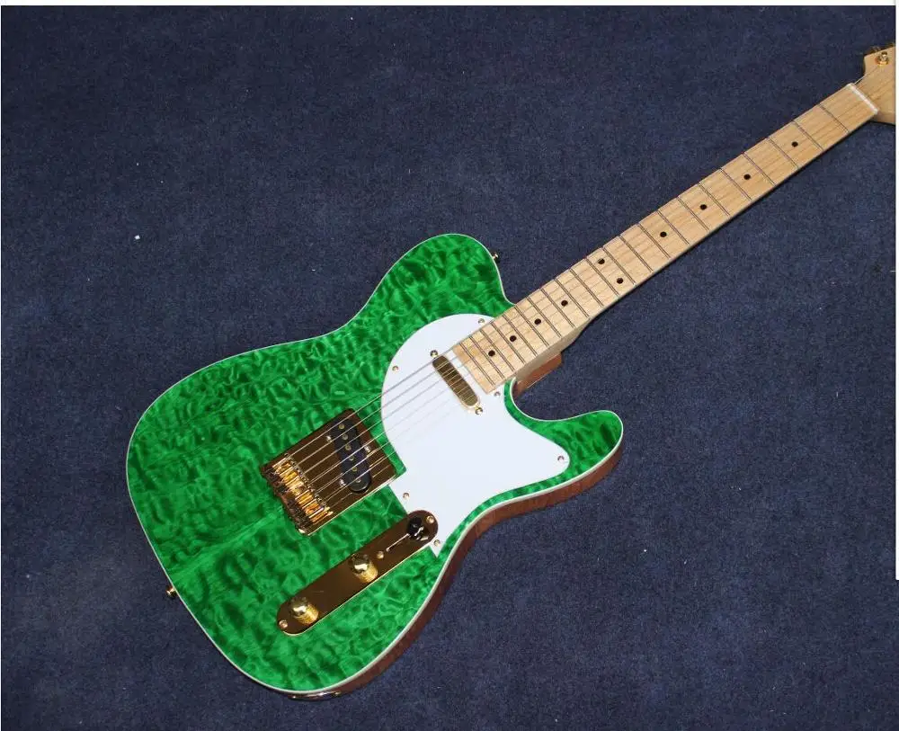 

New electric guitar.green color flame top gitaar.high quality pickups.handmade 6 stings maple fingerboard guitarra.real photo