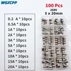 100 шт., комплект предохранителей из быстрого выдувного стекла, 5x20 250 В, для защиты от тока цепи, 5*20 мм, 0,20,5123456781015202530A