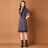 2021 autumn knitted sweater dress a line dress s fashion elegant younger slim fit mid length long sleeve women