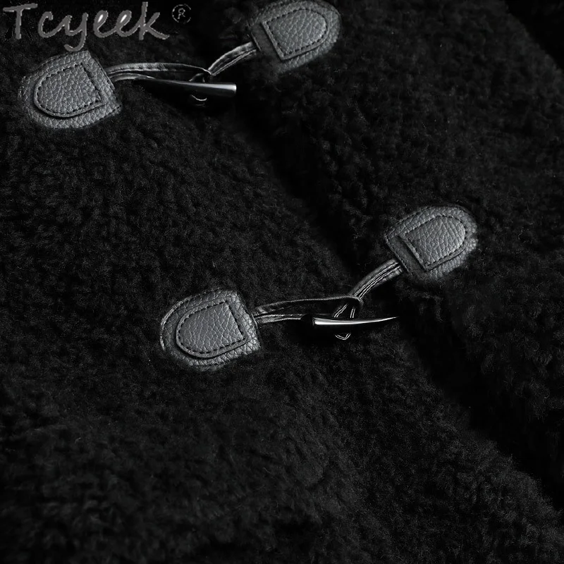 Женское шерстяное пальто с капюшоном длинное из овчины 2022 в Корейском стиле Gxy765