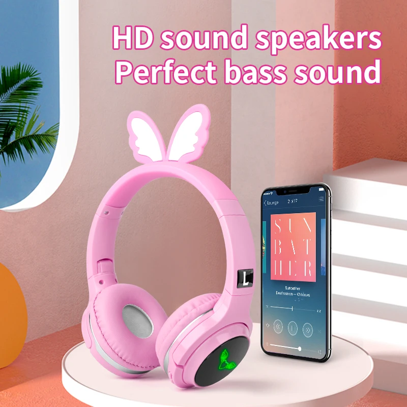 Милые наушники с крыльями ангела для детей Bluetooth 5 0 7 цветов светодиодный