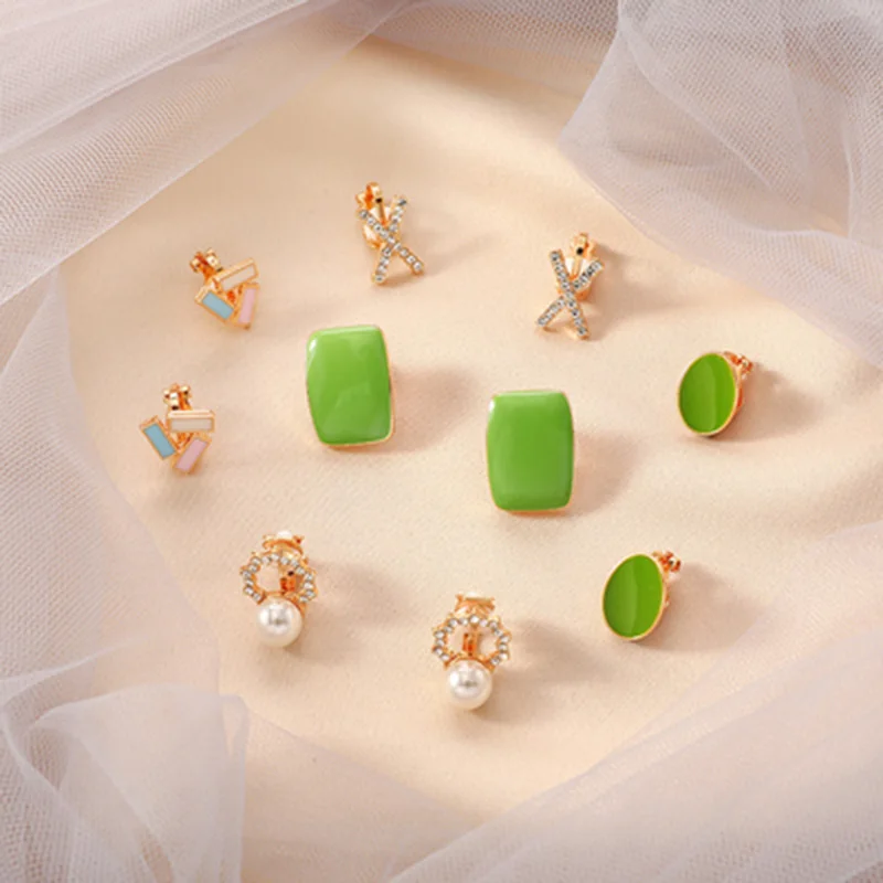 

JIOFREE 5 pcs Summer Style Golden Clip on Earrings For Women Geomatric Earring Triangle Bts Jewelry Earing bijouterie