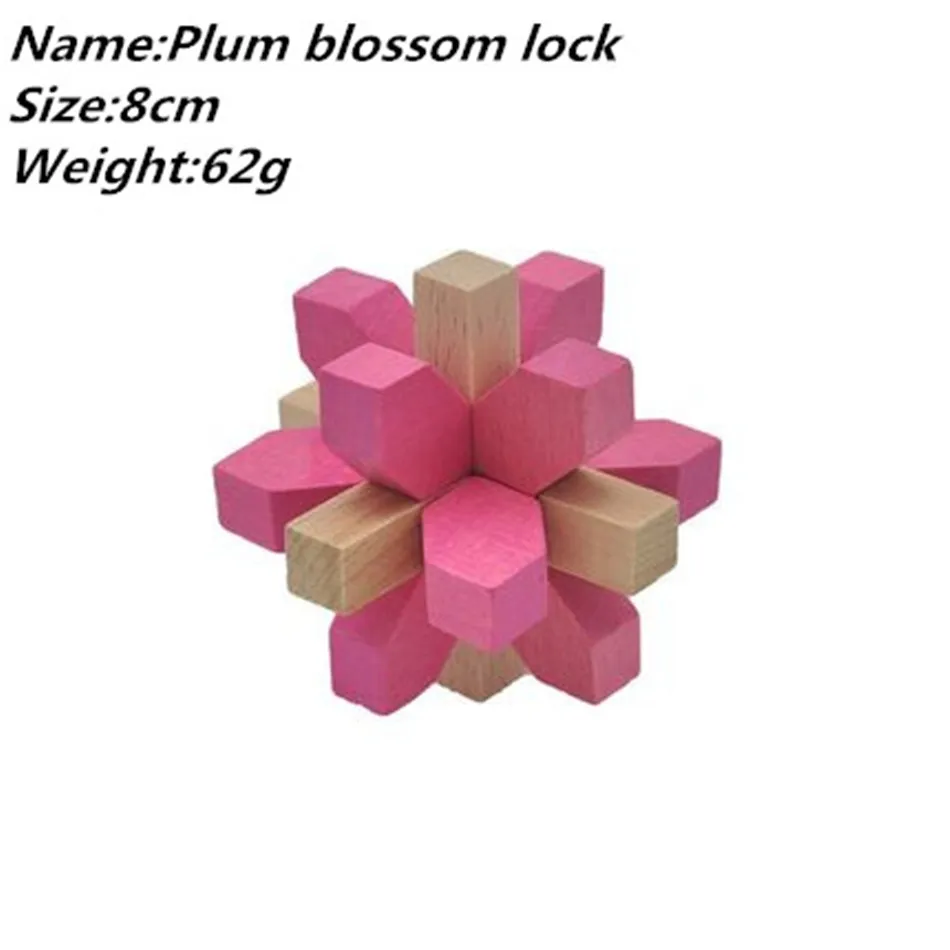 

3D Wooden Kong Ming Plum Blossom Lock Puzzle Educational Aduits Kids Excellent Design IQ Brain Teaser Gifts