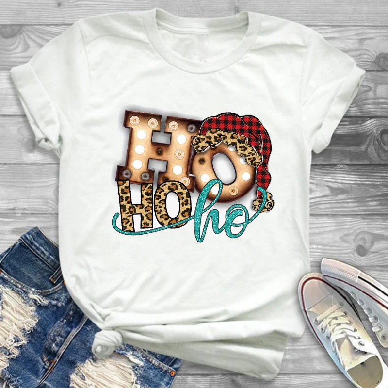 Женская футболка с леопардовым принтом и в клетку на Новый год Рождество женская