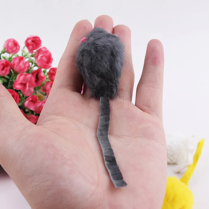 

Funny cat toy rabbit skin mouse 2 inch mini rabbit skin catnip mouse multicolor random