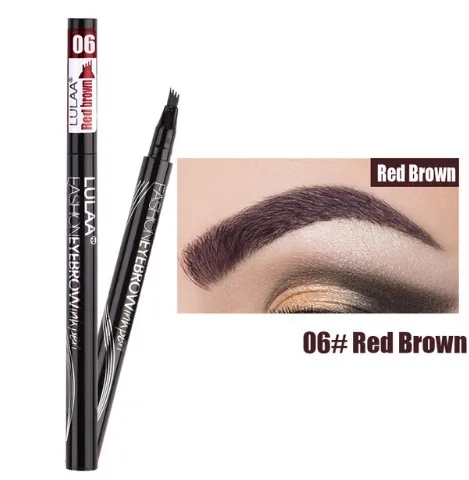 red brown LULAA, карандаш для бровей, 4 головки, водонепроницаемый, вилка, кончик бровей, тату, ручка, тонкий эскиз, жидкий, для увеличения бровей, краситель, оттенок, ручка - Цвет: red brown