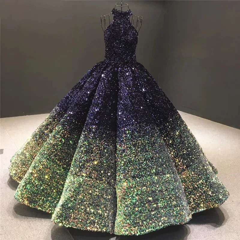 

С высокой горловиной бальное платье Дубай Bling платья для выпускного вечера корсет со шнуровкой для особых случаев Вечеринка Платья Vestidos De ...