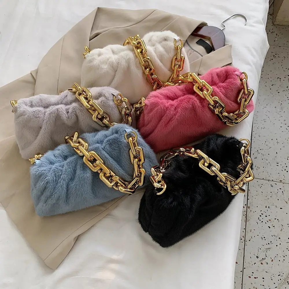 

New Autumn Winter Cloud Bags For Women 2020 Soft Plush Shoulder Bags Female Thick Chain Handbags Ladies Warm Fur Underarm Bags
