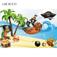 laeacco summer seaside beach pirate sailboat palms tree baby child birthday party scenic photo background photography backdrop