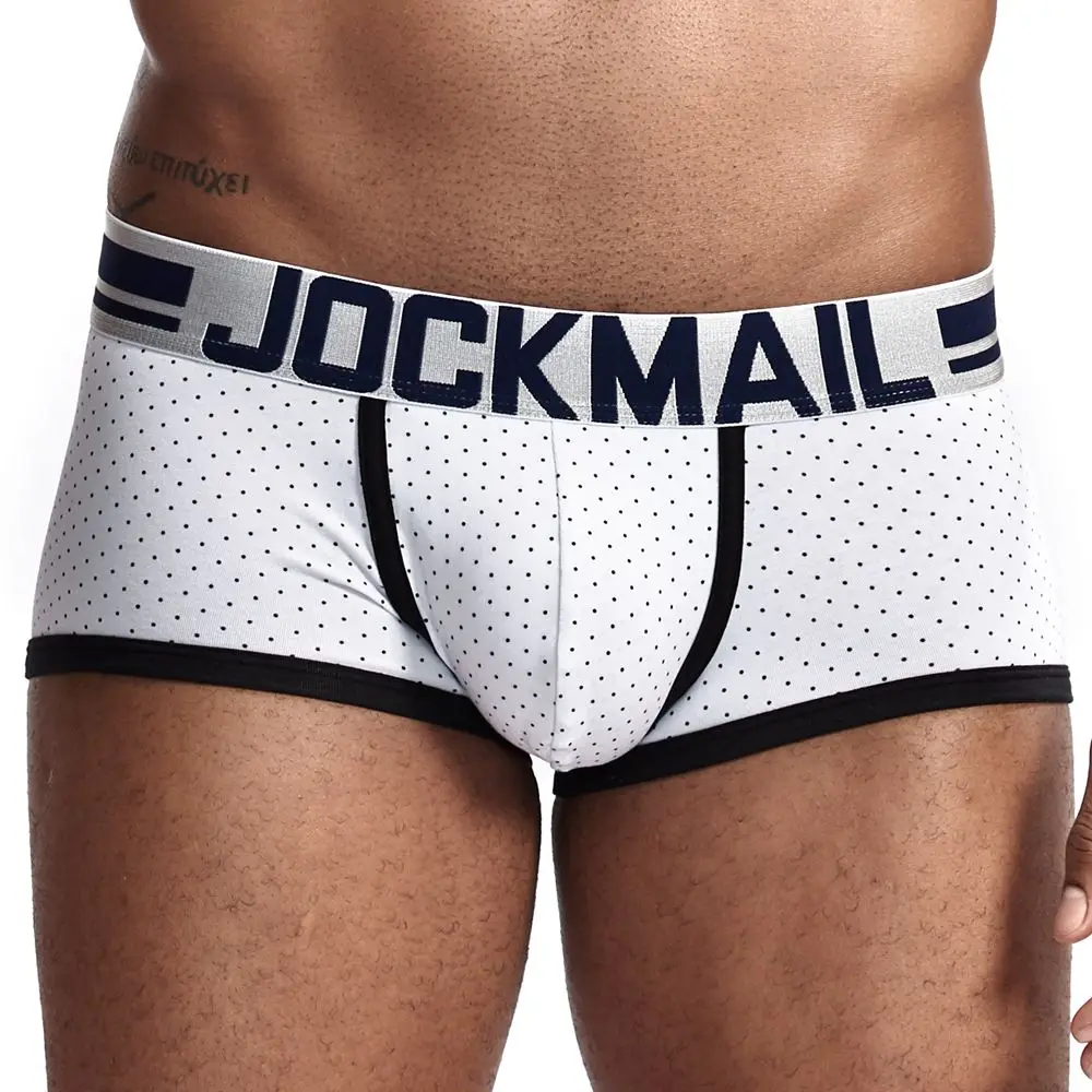 JM411-White Бренд JOCKMAIL, мужские боксеры, хлопковое сексуальное мужское нижнее белье, боксеры с u-образной выпуклой сумкой, трусы с принтом листьев, Сетчатое дышащее нижнее белье для геев - Цвет: JM411-White