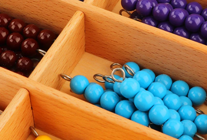 

Montessori Mathematics Material 1-9 Beads Bar in Wooden Box Early Preschool Toy