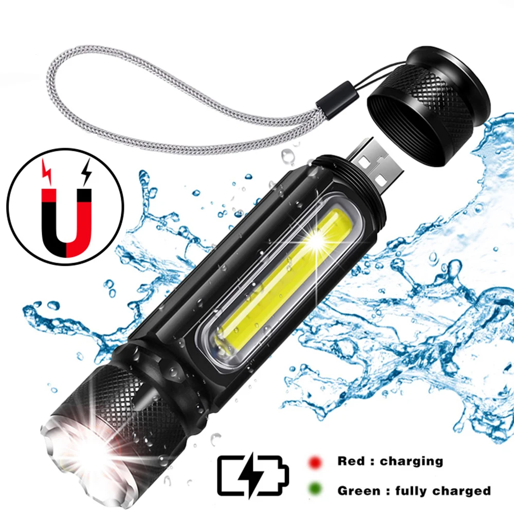 

LED Hand Held 5000 Lumen Hiking Flashlight Rechargeable High Power Hard WorkIing Magnet Lamp Waterproof Shock Resistant Function