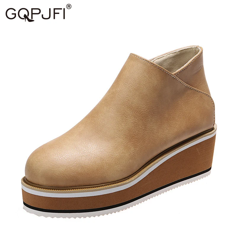 

Nordic Style Cortex Round Head Ladies Martin Boots Autumn Winter Thick Bottom Wedges Women Shoes Side Zipper Asakuchi Ankle Boot