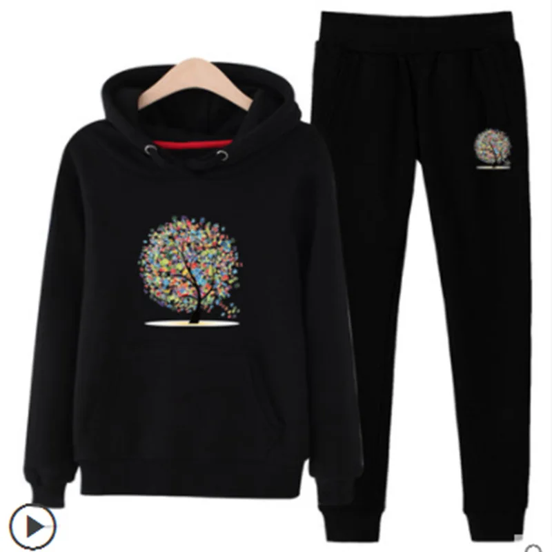 Комплект из 2 предметов, женская одежда, Chandal Mujer 2 Piezas, для бега, Femme, мультяшный принт, толстовка, штаны, спортивные костюмы, женский спортивный костюм