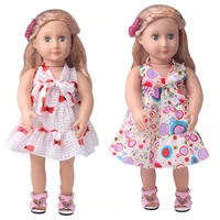 18 inch girls doll clothes summer bow print dress american newborn skirt baby toys fit 43 cm baby dolls c892