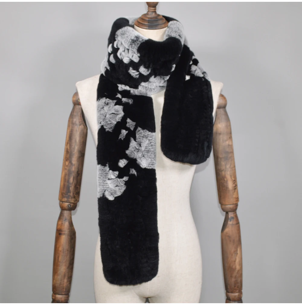 Winter Long Style Women Real Rex Rabbit Fur Scarf Rex Rabbit Fur Warm Soft Ring Scarfs High Quality Knit Rabbit Fur Scarves