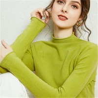 2021 new half high collar hemming cashmere sweater women casual paragraph long sleeve sweater solid color pullover sweater 60