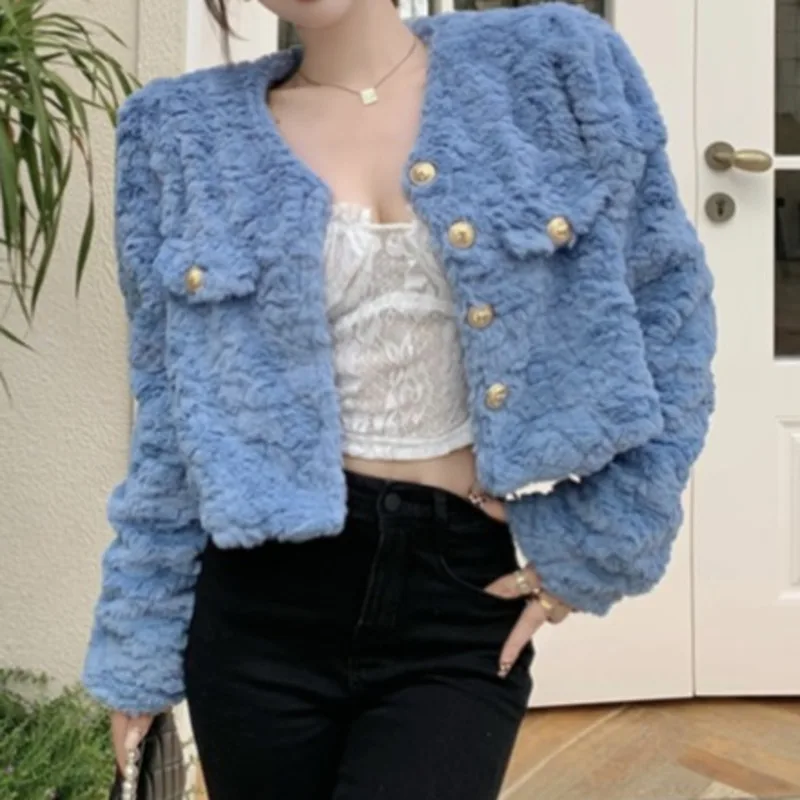 

Women's Plush Jacket Blue Street Design Heavy Industry Top New Autumn 2021