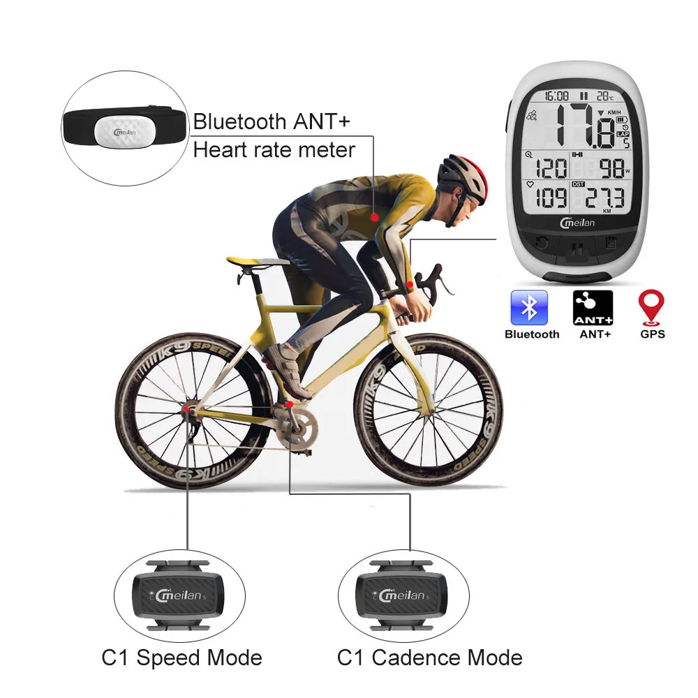 Meilan M2 M4 Wireless Bicycle Speedometer Bluetooth ANT+ Bike Computer Heart Rate Monitor Cadence Speed Sensor Cycling Stopwatch | Спорт и